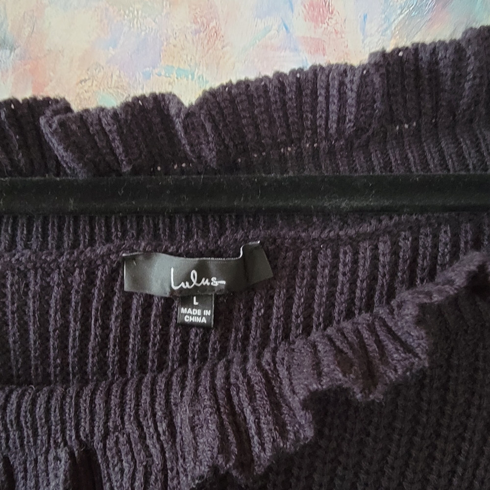 Lulus Ruffle Off Shoulder Shaker Sweater - Picture 2 of 4